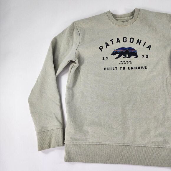 Patagonia Mens Arched Fitz Roy Bear Siz S Uprisal Crew Sweatshirt Beige Pullover - Picture 3 of 11